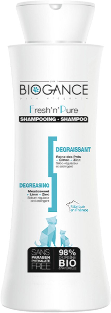 Biogance - kattenshampoo - Fresh 'n'Pure - 150 ml shampoo kat vettige vacht - met citroen en zink - ontvettend en zuiverende werking - ^parabenen-vrij