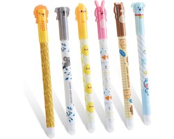 Inovra Plus - 6 stuks uitwisbare gelpennen set voor studenten met thermogevoelige wisinkt 0.5 mm tip en diverse dierenontwerpen - beer, puppy, eend, konijn, koala, leeuw - ideaal voor briefpapier
