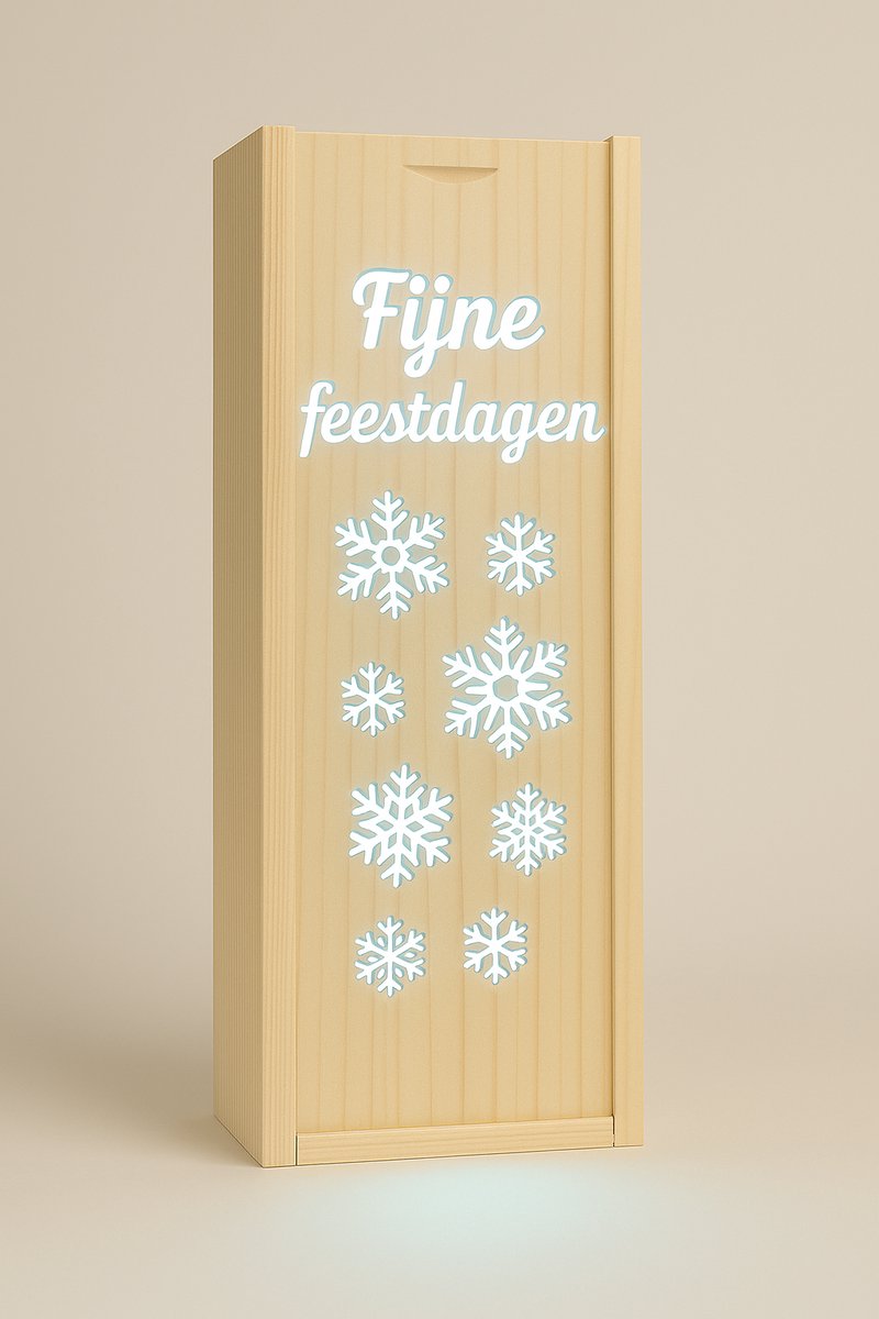 Luxe drankdoos - Fijne feestdagen - Gravure - Met LED-verlichting - Geschenkverpakking - Wijndoos - Wijnkist - Ilumiëllo