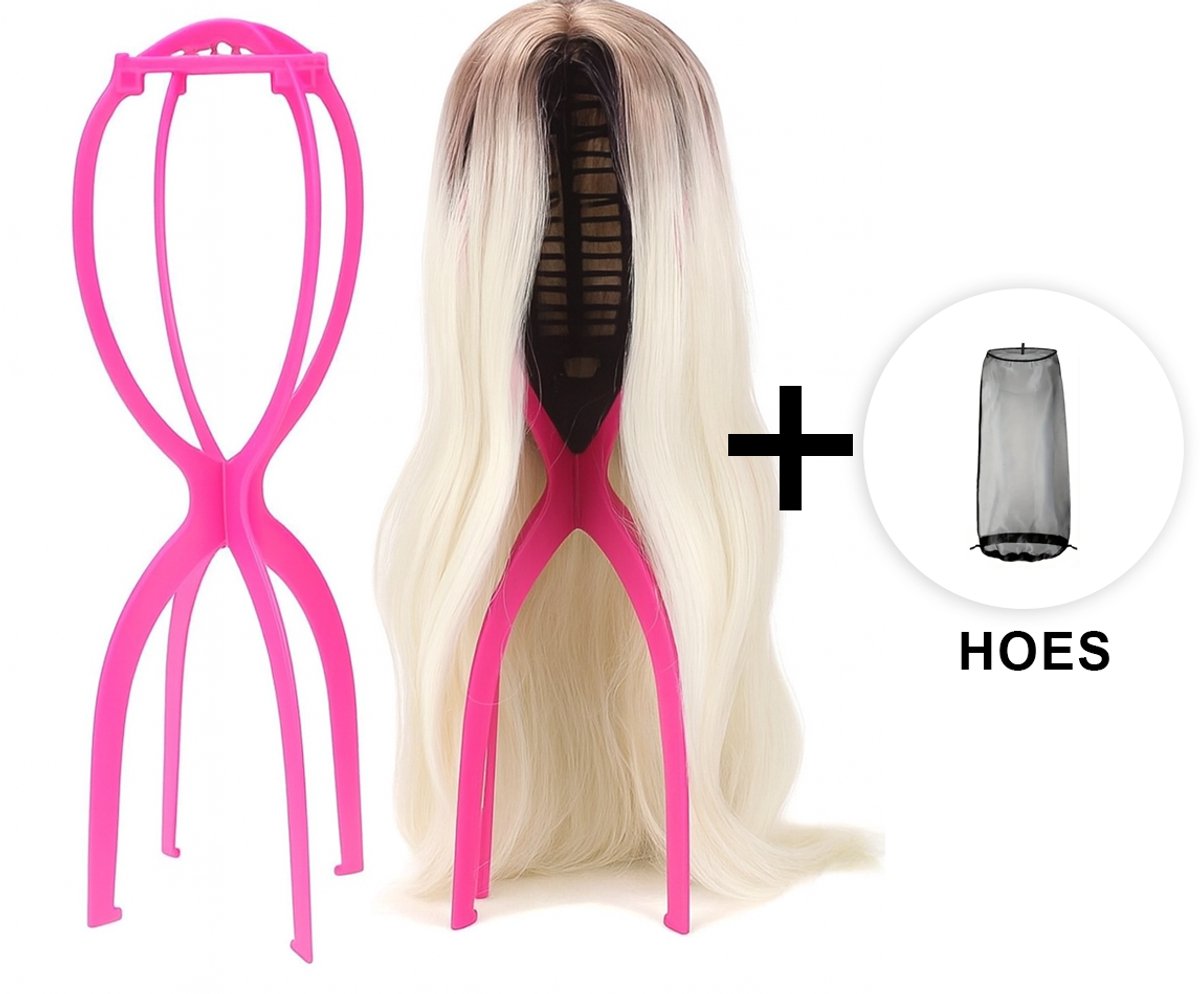 Wigs & More - Pruikenhouder - Pruikenstandaards - wig stand + Hoesbescherming - Voor Lange en korte Pruiken - 51 cm