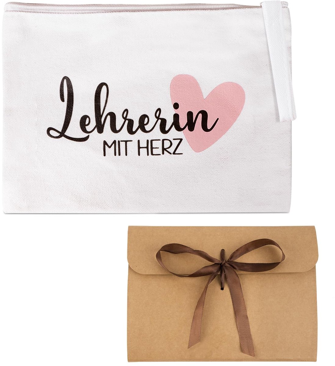 COLOFALLA Cadeau voor leraren Afscheidscadeau Leraar met hart Cadeau voor leraren Witte cosmetische tas met verpakking Etui Cosmetische tas Make-up tas Bedankcadeaus