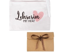 COLOFALLA Cadeau voor leraren Afscheidscadeau Leraar met hart Cadeau voor leraren Witte cosmetische tas met verpakking Etui Cosmetische tas Make-up tas Bedankcadeaus