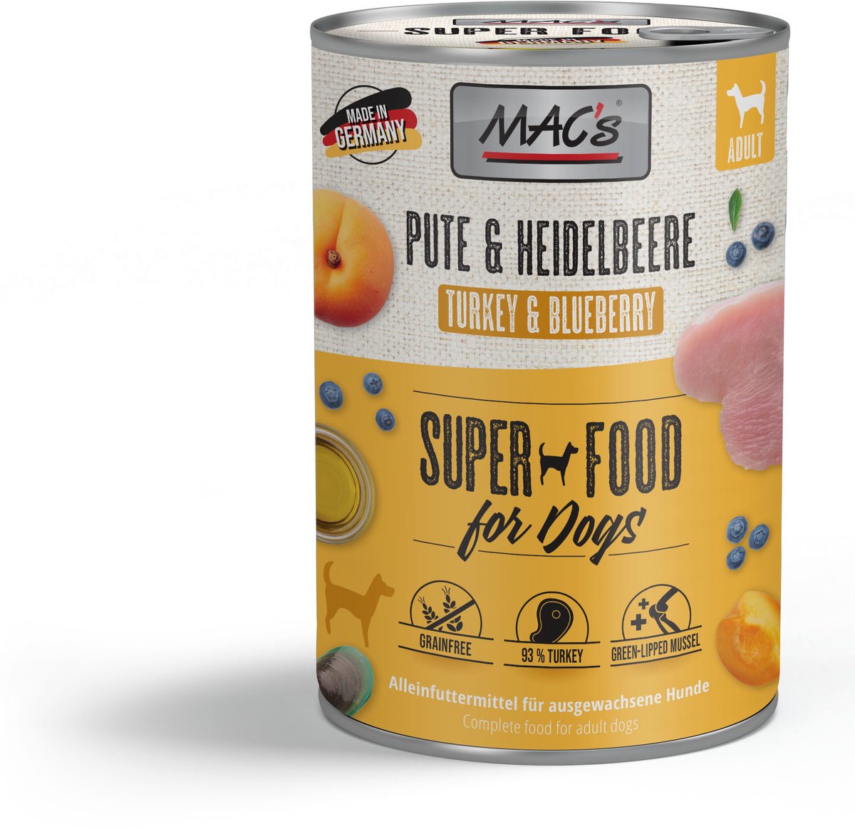 MACs MAC's Hondenvoer Natvoer Blik - 93,7% Kalkoen & Bosbessen - 6 x 400g