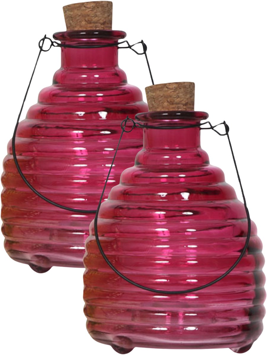 Luance Wespenvanger/wespenval met hengsel - 4x - glas - rood - D13 x H17 cm