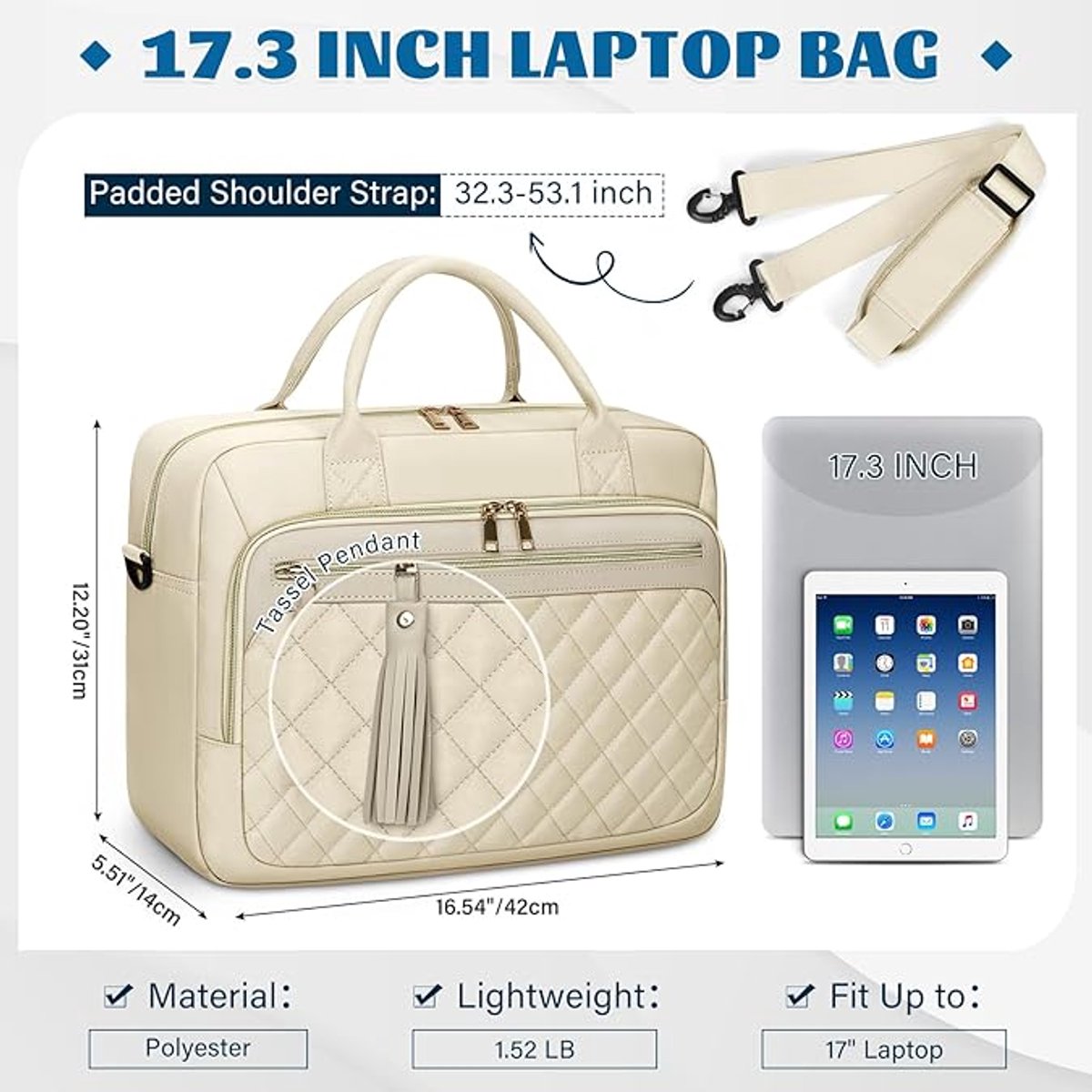 Image of 17 Inch Laptoptassen voor Vrouwen Grote Laptop Case Messenger Bag Werktassen voor Vrouwen 17,3 Inch Leraar Tas Computer Tas Laptop Aktetas voor Zakelijk Kantoor Reizen College