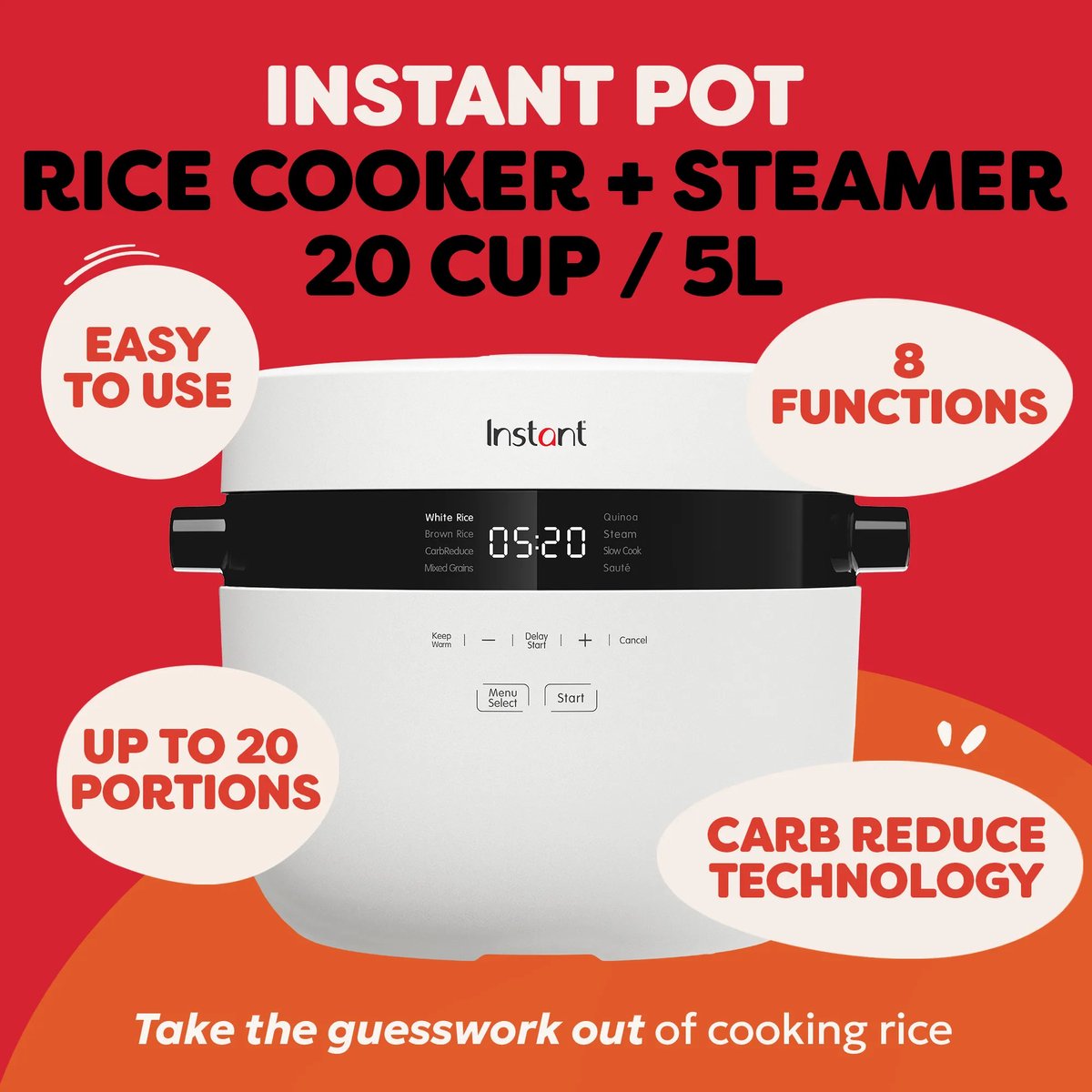 Instant Pot Rijstkoker & Stomer 4,8L - 8 Programma's - Slowcooker - Sauteren - CarbReduce Technologie - Tot 20 Porties - Multi Grain – foto 2