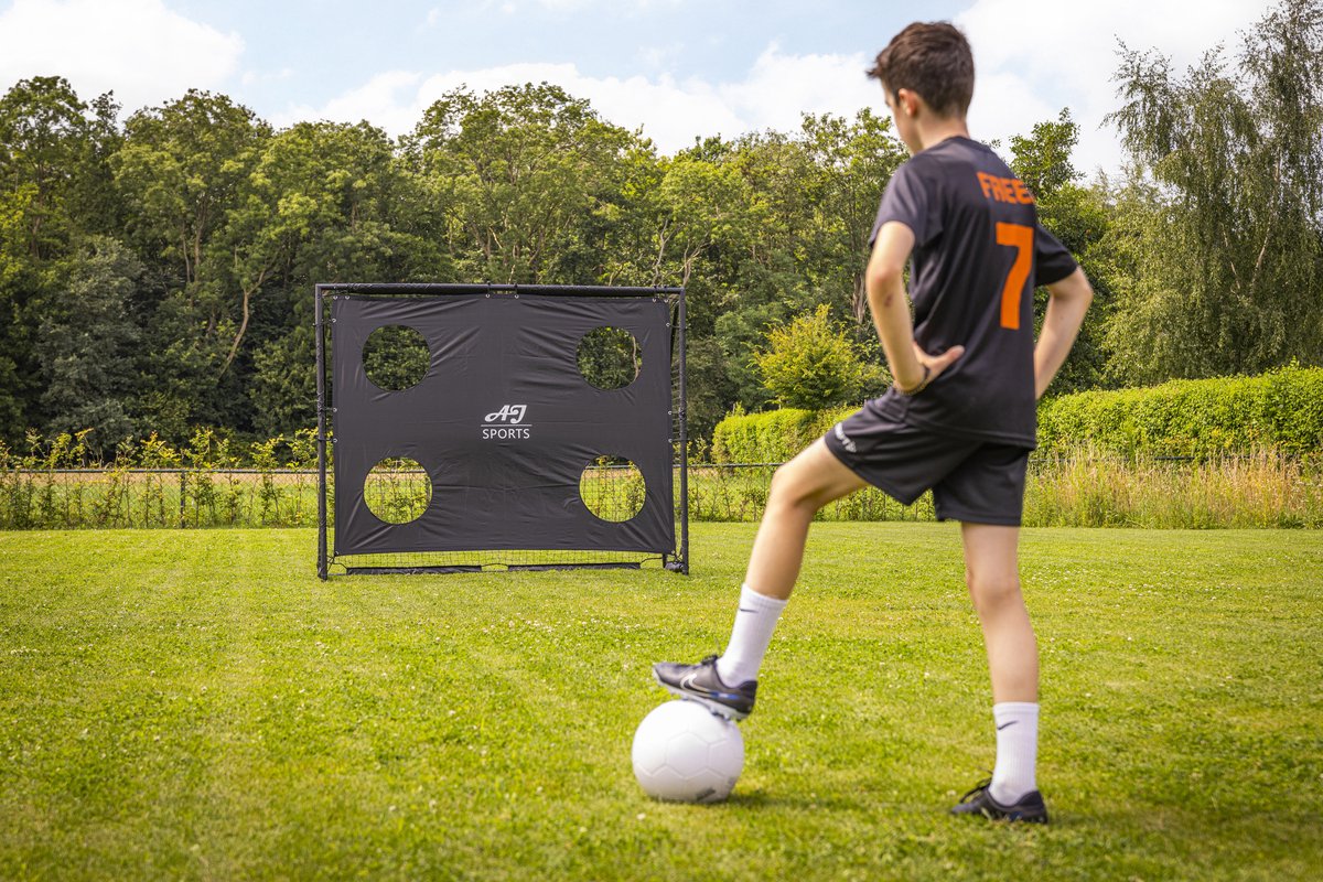 AJ-Sports Voetbaldoel met Doelwand - 180x120x60cm - Voetbalgoal - Goals - Voetbaltraining - Stalen buizen - 2 Schietgaten - Snelle montage - Zwart — afbeelding 7