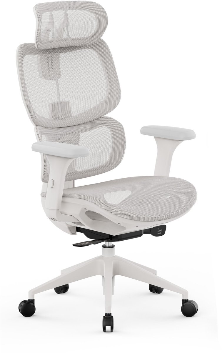 SENSE7 Nobu - Bureaustoel - Ergonomisch - Rugleuning van Gaas & 3D-Armleuningen - Draaistoel - FlowTechSwing - Lichtgrijs