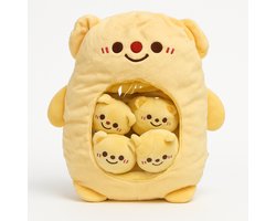 MagniToys – Beer Knuffelkussen 40 cm – Kawaii Pluche met Mini Beertjes in de Buik – Vanaf 3 Jaar