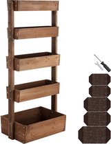 tectake® Verhoogd tuinbed Flora - Met 5 Plantenbakken voor Bloemen, Kruiden of Groenten - Bruin - 81 x 52 x 180 cm - Kweekbak voor Moestuin - Kantelbare Bloembakken van Gelakt Dennenhout - Inclusief Vliesdoek/Worteldoek - Weerbestendig en Stabiel