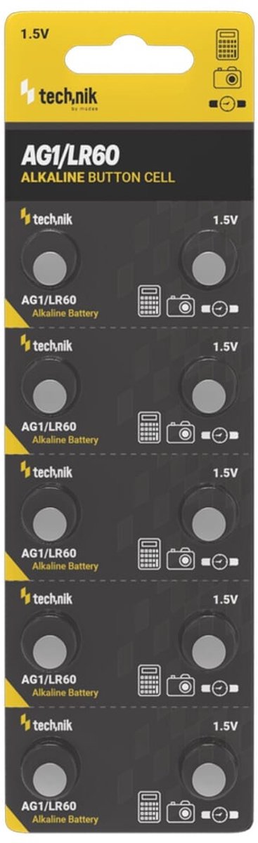 Technik Knoopcel Batterijen AG1 / LR60 / 164 / 364 - 1.5V - Alkaline - Blister van 10 stuks