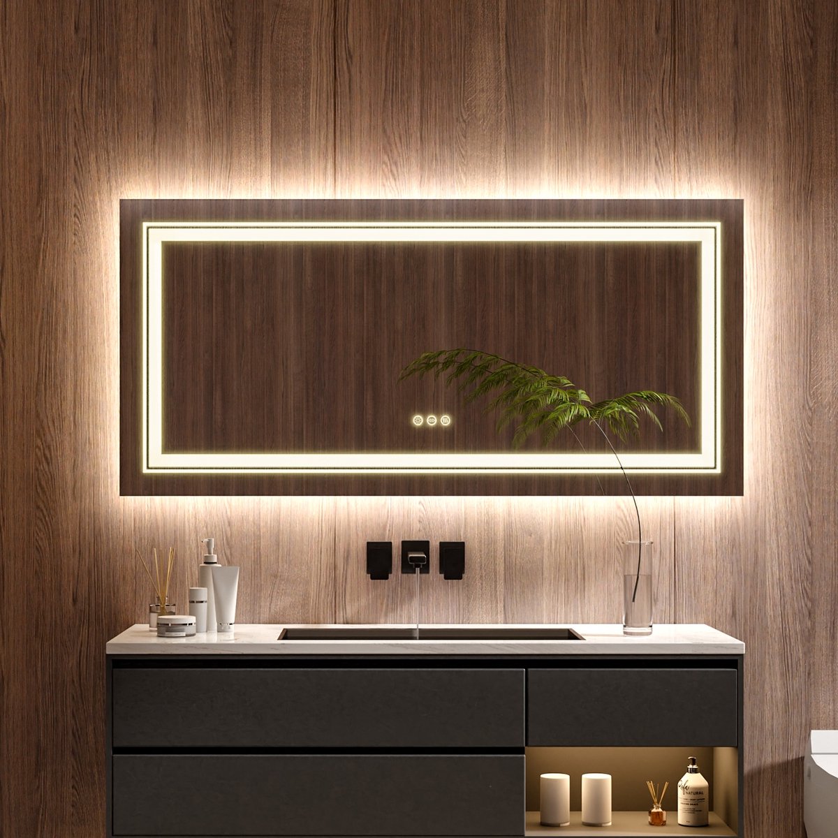 LUVODI badkamerspiegel met LED-verlichting - 1200 x 600 mm grote dimbare verlichte wandspiegel - achtergrondverlichting en voorlicht - Demisterpad - Smart Touch Switch - horizontaal/verticaal