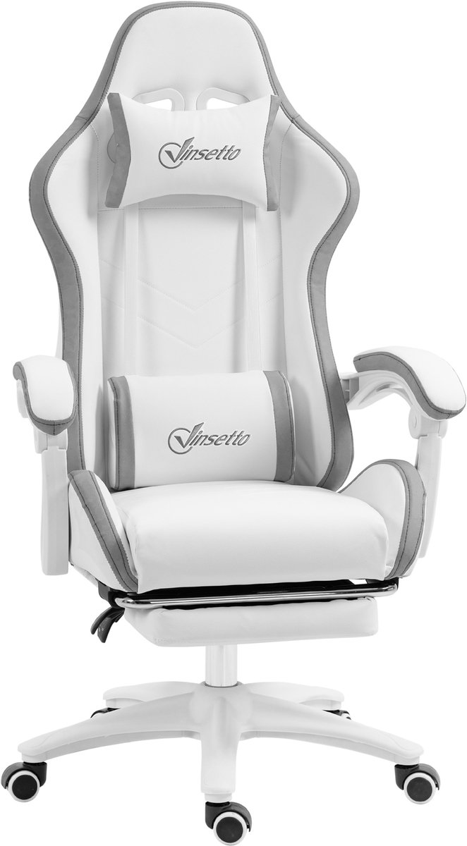 Vinsetto-Gaming Chair-65x65x129cm-Polyurethaan-Wit en grijs