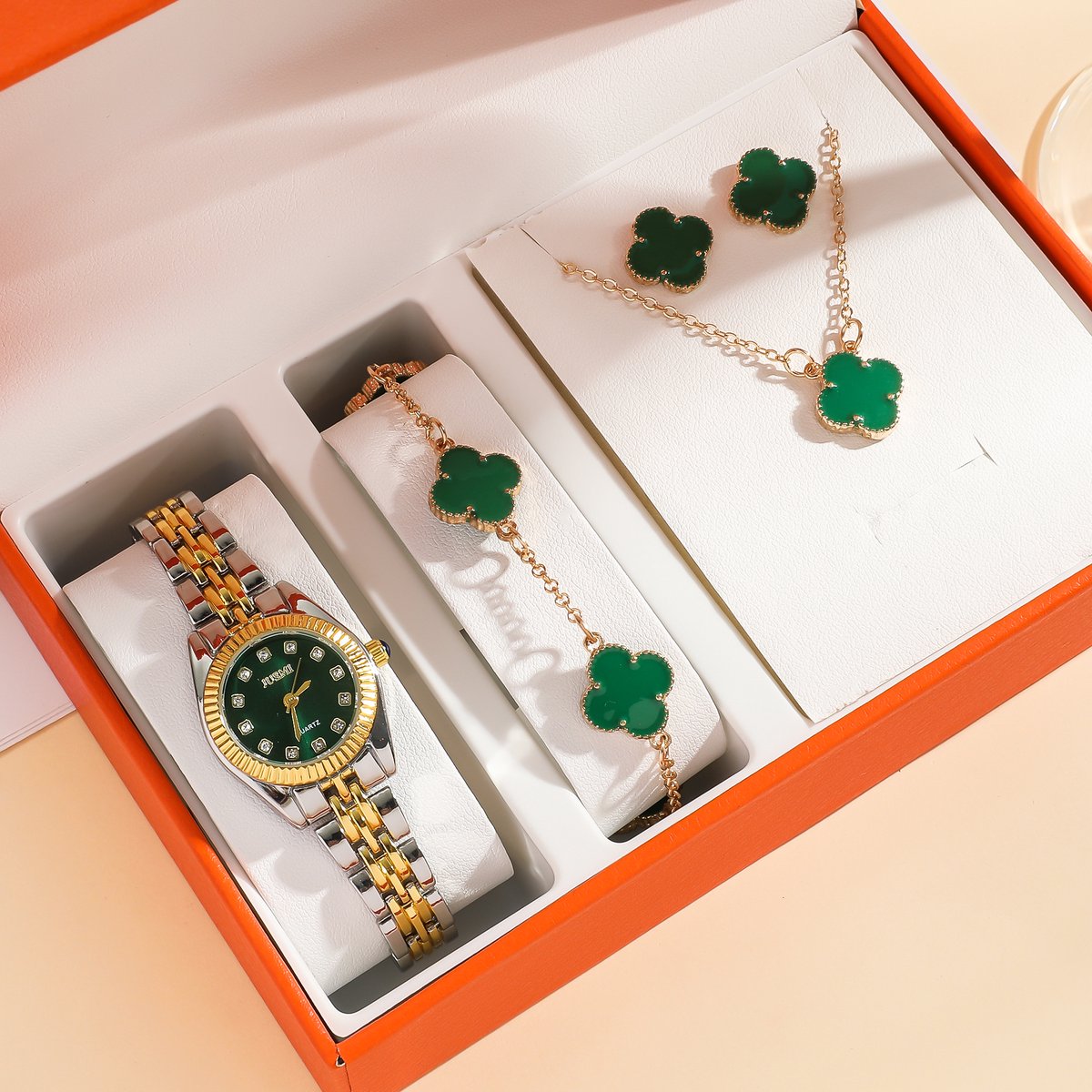 IBETTERTEC Dames Horloge Sieraden Set - Elegant Analoog-Digitaal Quartz Horloge + Armband, Ketting Oorbellen - Luxe Cadeauset (Verjaardag, Valentijn, Moederdag) in Geschenkdoos