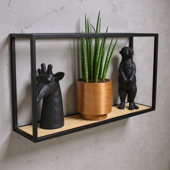 Etagère murale largeur 42cm - Etagère murale noire avec bois - Etagère murale design Galeara Soto rectangulaire - Etagère murale design métal