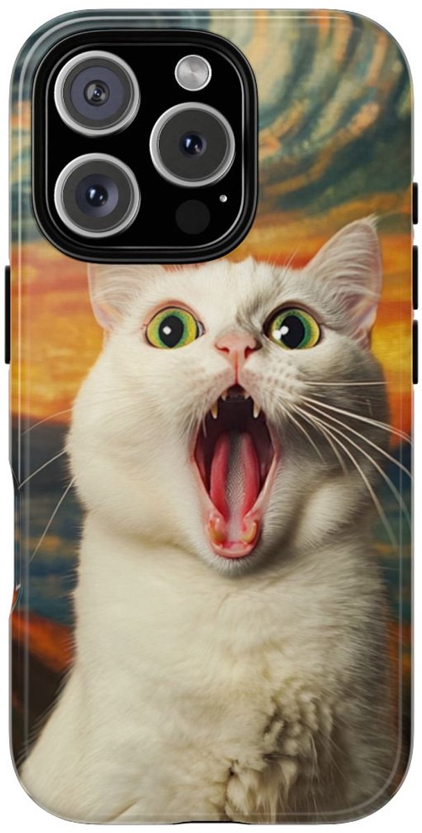 Verbaasde Witte Kat met Groene Ogen – Telefoonhoesje Geschikt voor iPhone 16 Pro