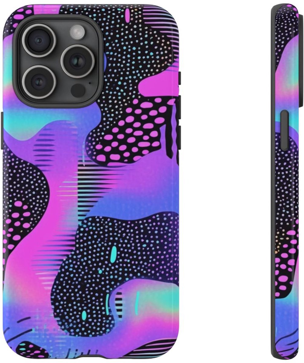 Abstract Neon Vaporwave Patroon – Telefoonhoesje Geschikt voor iPhone 15 Pro Max