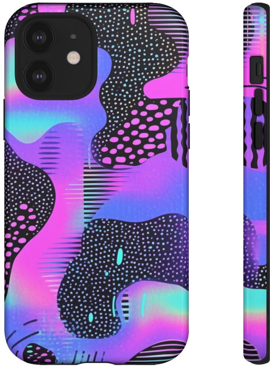 Abstract Neon Vaporwave Patroon – Telefoonhoesje Geschikt voor iPhone 12