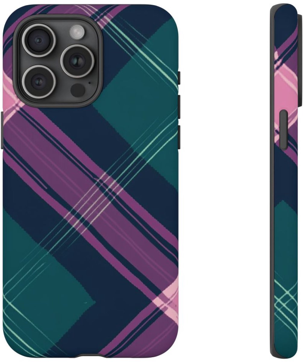 Smaragdgroen en Roze Geruit Patroon – Telefoonhoesje Geschikt voor iPhone 15 Pro Max