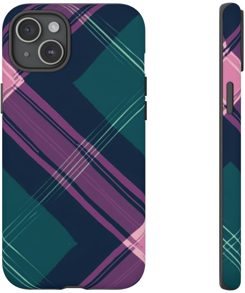 Smaragdgroen en Roze Geruit Patroon – Telefoonhoesje Geschikt voor iPhone 15 Plus
