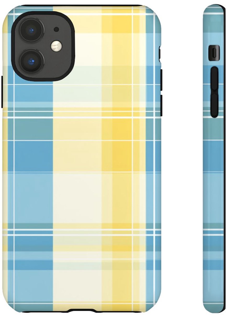 Ocean Blue en Geel Geruit Patroon – Telefoonhoesje Geschikt voor iPhone 11