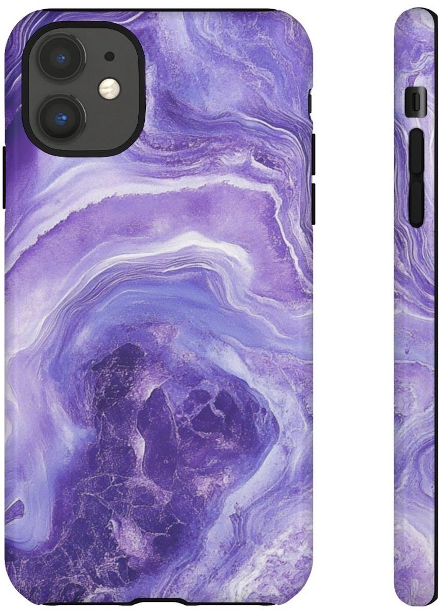 Paarse Marmerstructuur – Glanzend Stevig Hoesje Geschikt voor iPhone 11