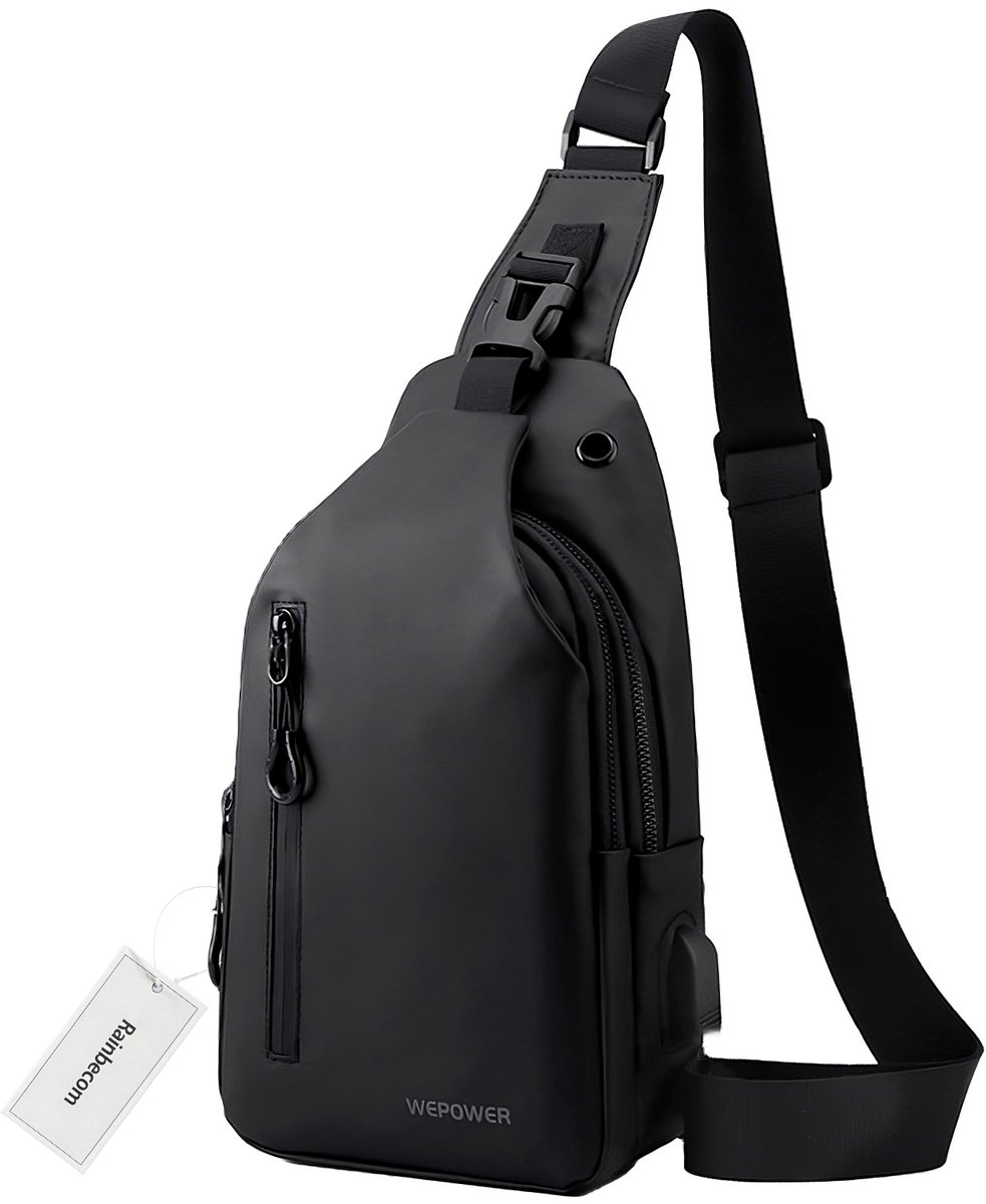 Rainbecom Crossbody Schoudertas Heren – 17x31x8cm – Zwart - Waterdicht & Compact - Anti-diefstal - Oplaadpoort - Lichtgewicht Borsttas voor Reizen, Fietsen & Dagelijks Gebruik