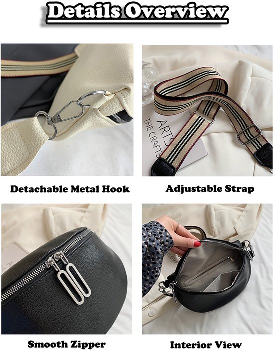 Rainbecom - Crossbodytas Dames PU Leer – 3 Vakken – Dubbele Rits - Stijlvol Schoudertas met Verstelbare en Afneembare Schouderriem – Zwart – Lichtgewicht en Modieus – 23x15x8cm