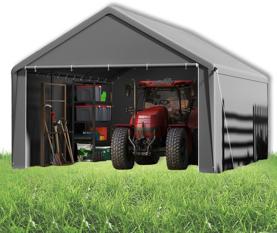 Opslagtent, industriële tent, PVC, waterdicht, scheurvast carport, garagetent - Grijs - 4x6 m