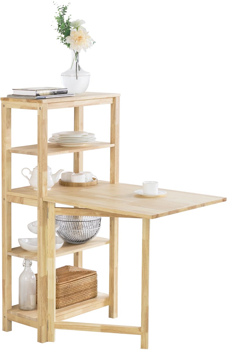 SoBuy FWT70-N Eettafel - Opklapbaar met Zijplanken, Massief Hout Naturel