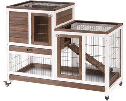 PawHut-konijnenhok-110x50x88cm-hout-bruin, zwart, wit