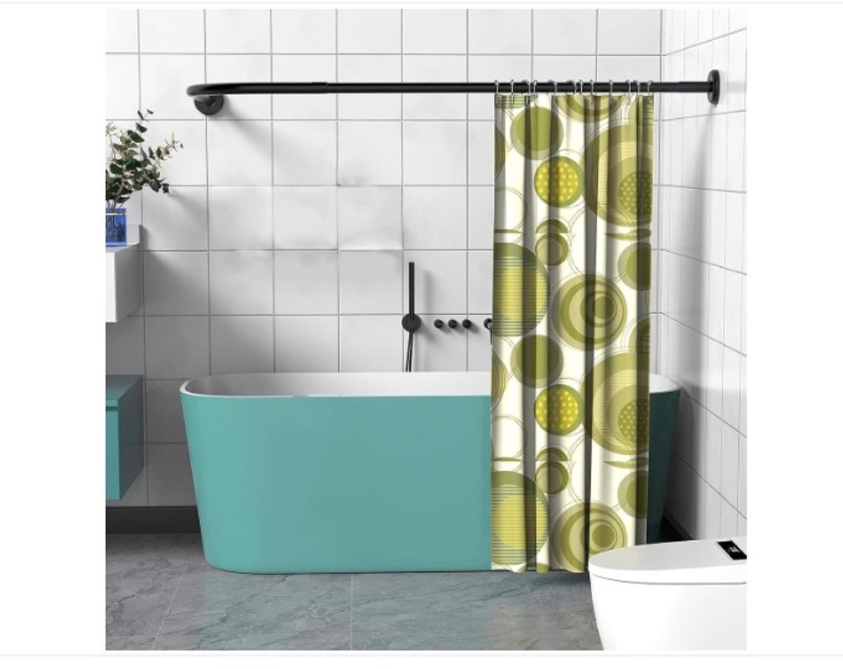 WNHB® Hoek Douchegordijnstang Uitschuifbaar Zwart - L Vorm Douchestang Zonder Boren - Verstelbare Douche Stang Voor Hoekbad Of Inloopdouche