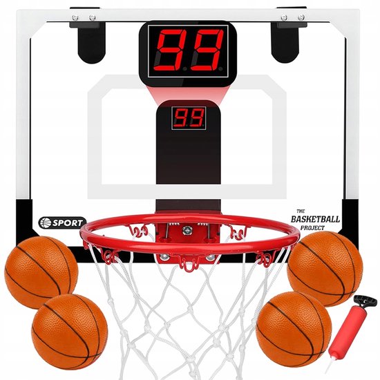Ensemble de Panier de Basketball pour Enfants avec Hauteur Réglable et Son de Pointage, Panier Pliant Intérieur Incluant Balle, Pompe, Anneaux pour Garçons et Filles de 3 Ans et Plus
