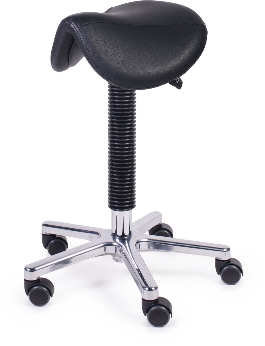 MTM zadelkruk ATLA 200-A - ergonomisch zadel smal - kunstleer - alu kruisvoet - wielen - zwart - 51/71 cm