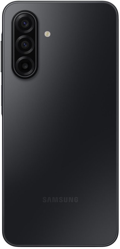 Zwarte Samsung Galaxy A17 5G, achterkant met driedubbele camera.