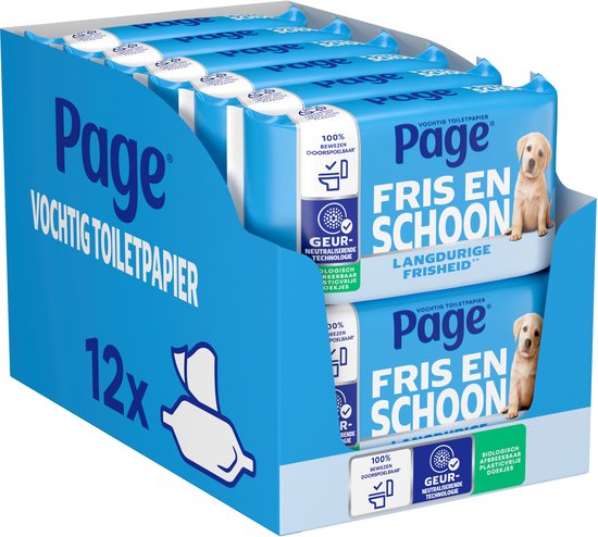 Page® vochtig toiletpapier - Fris en Schoon (Compleet Schoon) - langdurige frisheid - 456 velletjes - 12 x 38 stuks - Voordeelverpakking