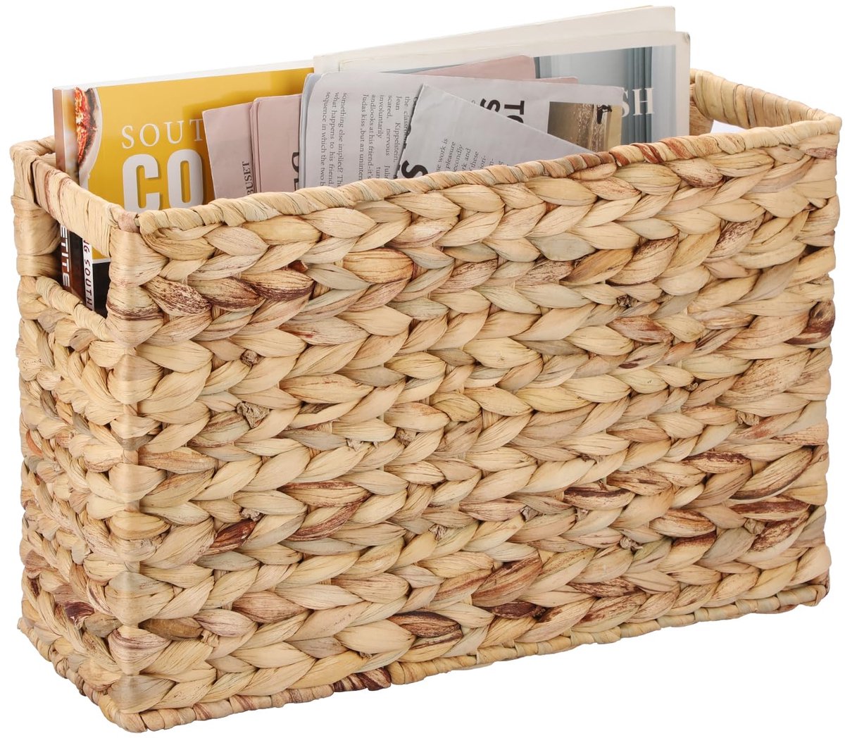 Ibenzoa® Stijlvolle en Stevige Opbergmand van Waterhyacint voor Tijdschriften en Boeken met Handgrepen