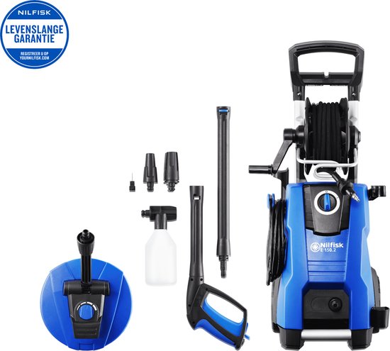 Nilfisk E 150.2 – Krachtige hogedrukreiniger met 150 bar, duurzame inductiemotor, 9 m HD-slang en Patio Cleaner