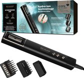 Zwarte Revamp HydroShine Air multistyler in verpakking, met drie opzetstukken en de air styler.