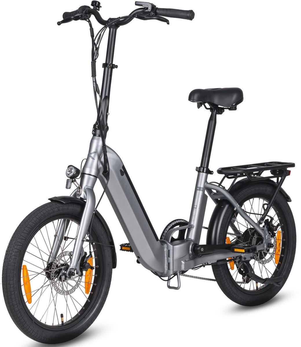 SAXXX Foldi Comfort - Elektrische Fiets - 95% Vooraf Geassembleerd Vouwfiets - 410Wh uitneembare accu - 80 km Actieradius - Shimano Nexus 7-versnellingssysteem - Achterwielmotor 250W - 20 x 2.3" CST - Mechanische schijfrem - Grijs