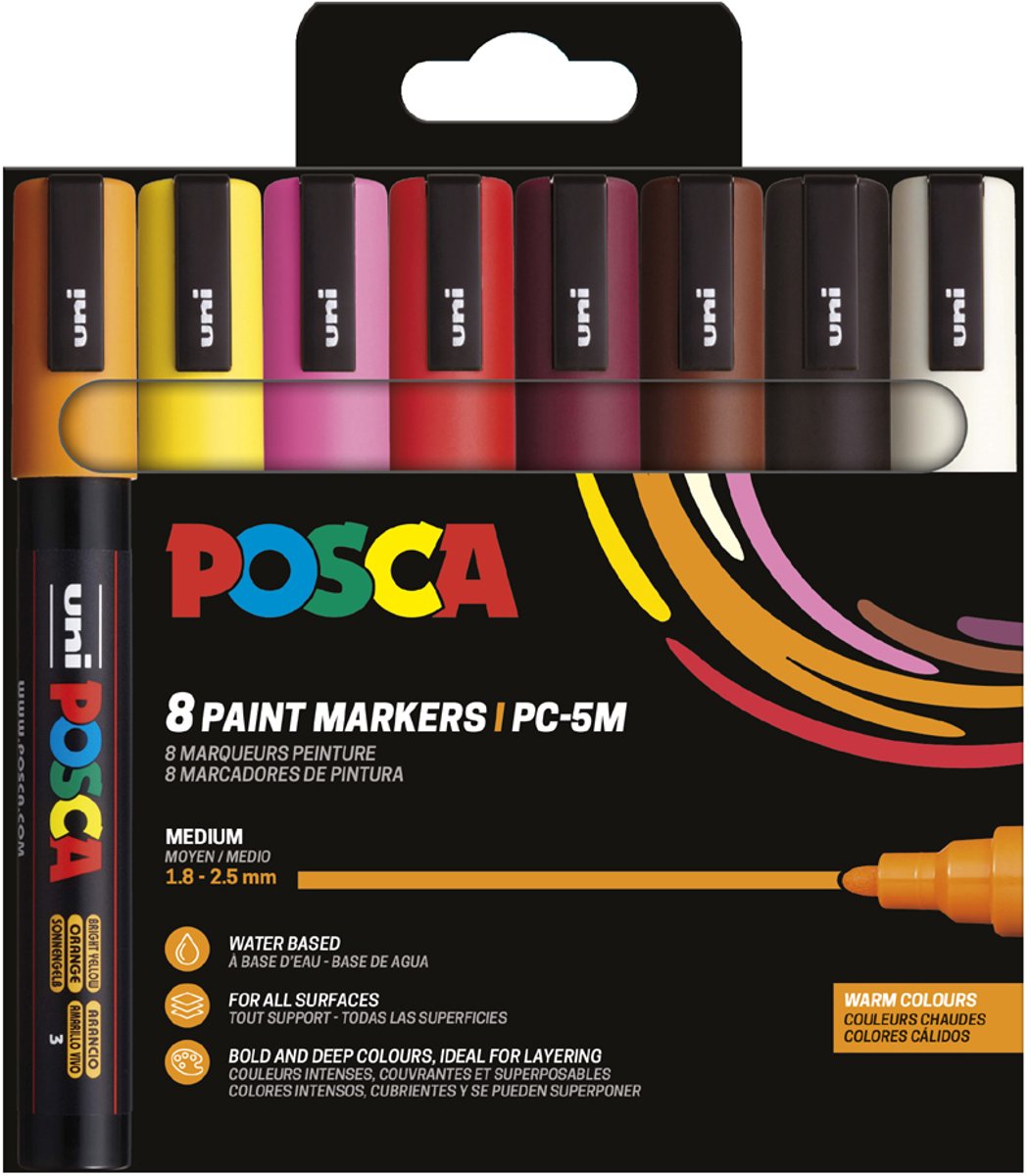 Posca stiften set 5M wit/zwart/goud/zilver — afbeelding 18
