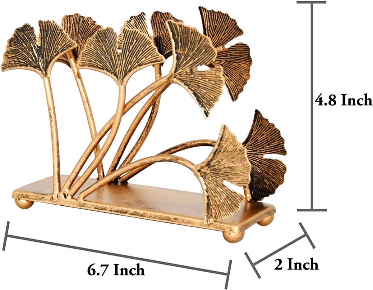 Moderne servethouder met ginkgobladeren voor op tafel, metalen opberger voor papieren servetten voor in de keuken, stijlvolle dispenser voor papieren handdoeken, brievensorteerrek, ordner voor documenten – brons — cadeau in Wonen & Interieur - foto 4