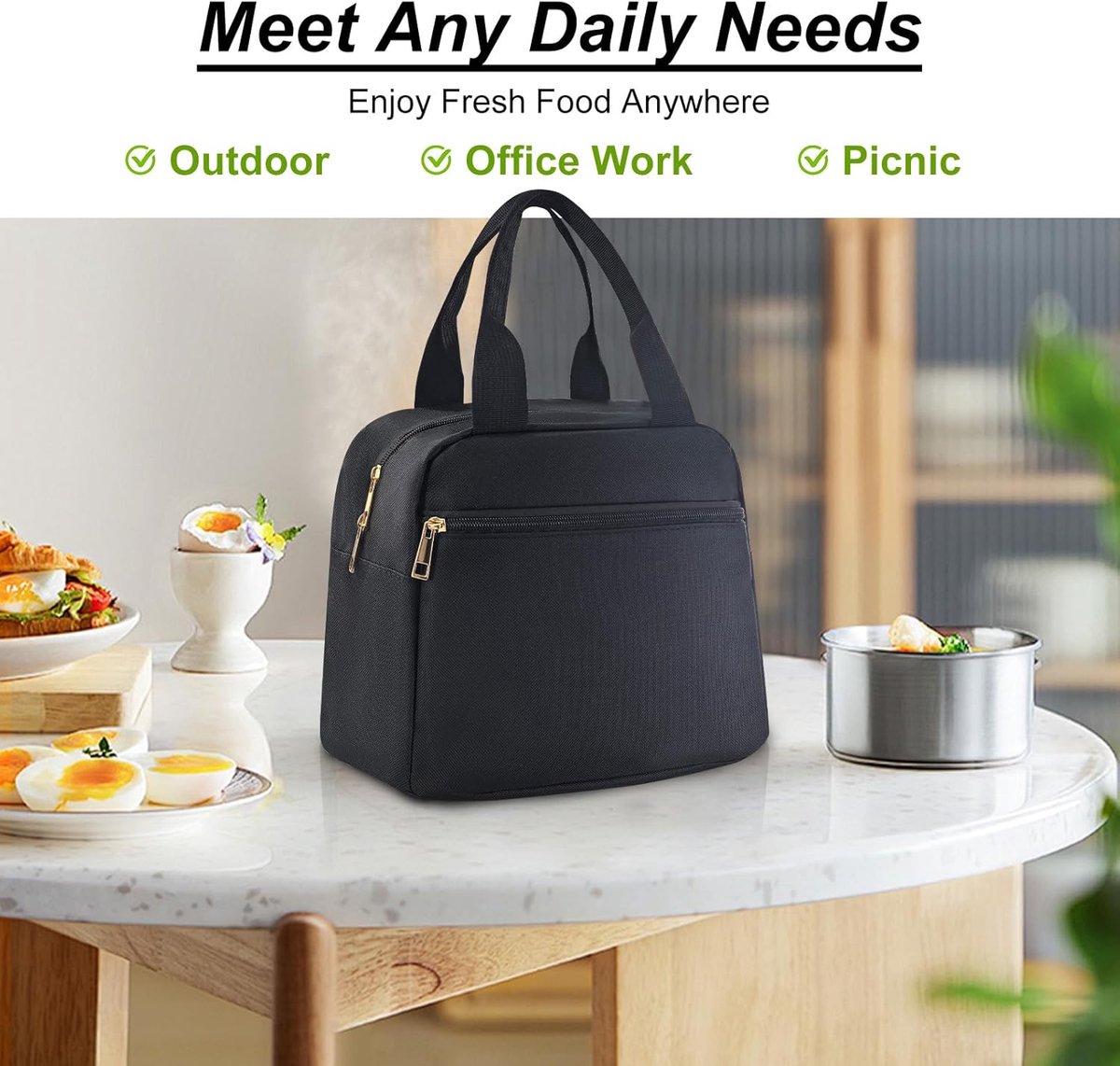 Lunchbox voor dames en heren, geïsoleerde lunchtas, herbruikbare lunchtassen, kleine thermische lunchboxen, snack-bento-koeltas voor werk, reizen en picknick (zwart) — cadeau in Cadeau-ideeën - foto 7