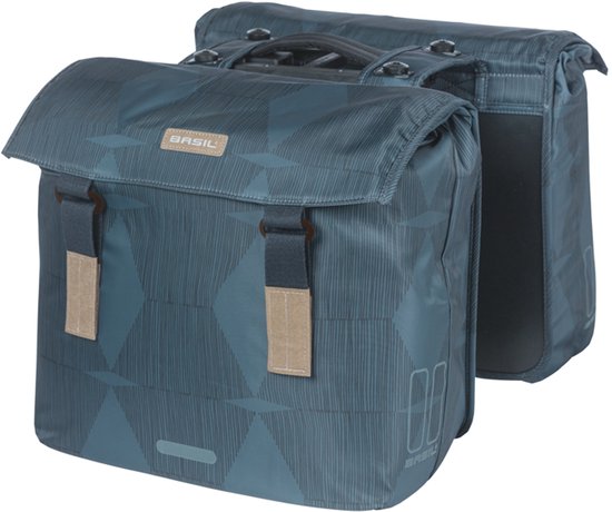 Basil Elegance Dubbele Fietstas – 40-49L – Estate Blue – Waterafstotend – Gerecycled PET – Met MIK Adapterplaat – Duurzaam & Stijlvol