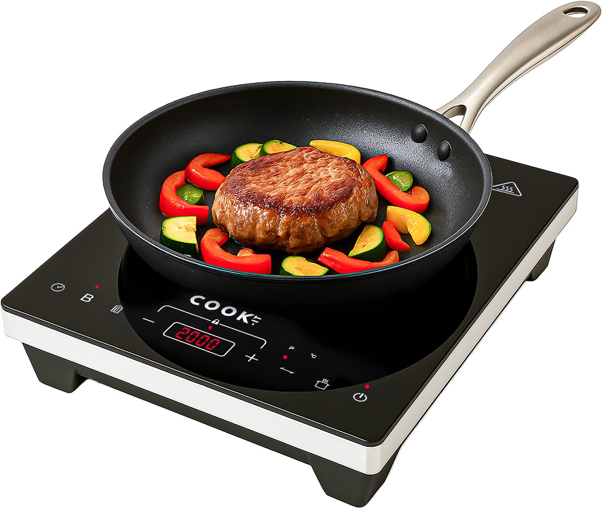 COOK-IT Inductie Kookplaat - 1 Pits - 2000W - Touchscreen - Timer - 10 Standen - Zwart