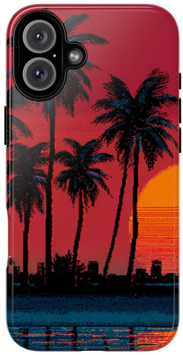 Zonsondergang met Palmbomen Silhouet – Telefoonhoesje Geschikt voor iPhone 16 Plus