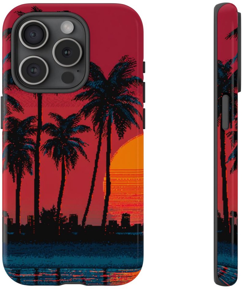 Zonsondergang met Palmbomen Silhouet – Telefoonhoesje Geschikt voor iPhone 15 Pro