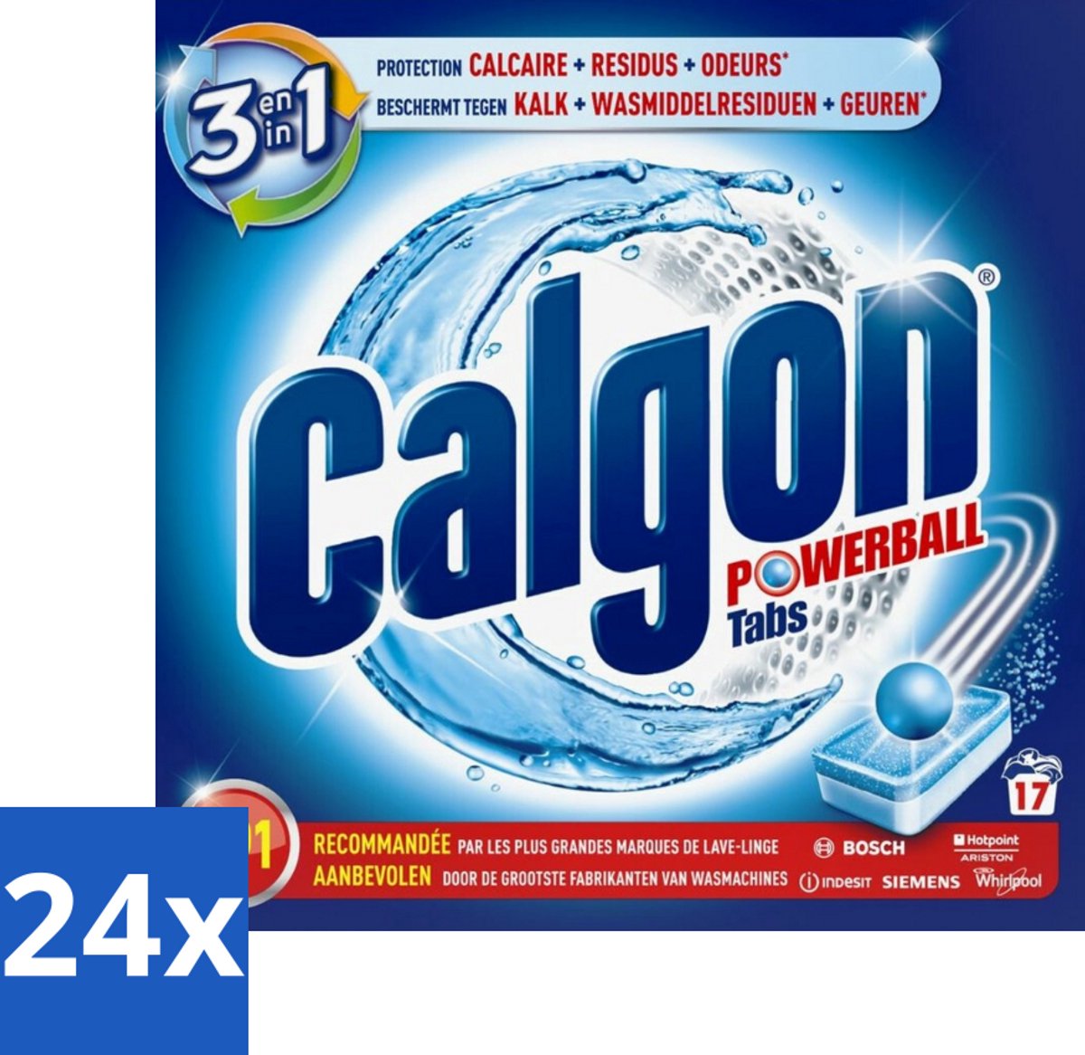 Calgon - Ontkalkingsmiddel - Tegen Kalk, Wasmiddelresiduen & Geuren - 17 Tabletten - Voordeelverpakking - 24 stuks