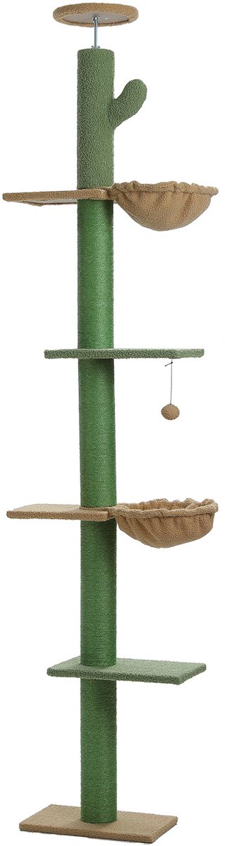 Kattenu CactusTower Deluxe – Hoge Krabpaal plafond – Verstelbaar van 229 – 275 cm – Groen – Plafond krabpaal voor katten