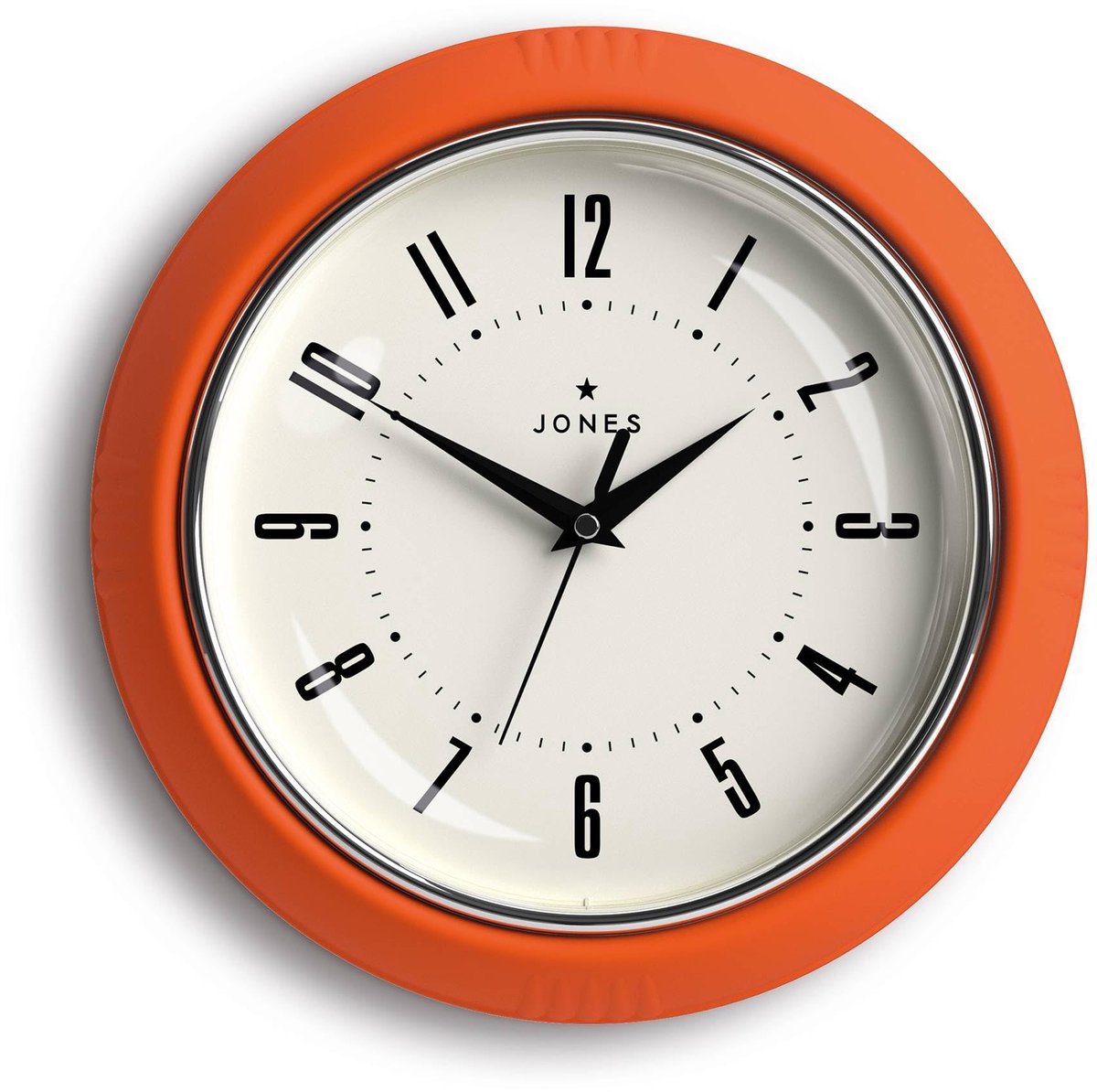 JONES CLOCKS® Ketchup wandklok | Ronde retro dinerklok | 25 cm | Oranje | Ideaal voor keuken, woonkamer, kantoor of slaapkamer | Gemakkelijk leesbare cijfers